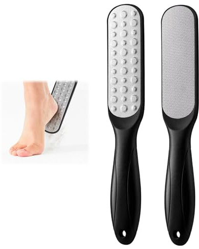 OIHCAZ - Lima per piedi per pelle dura, in acciaio inox, a doppia faccia, adatta per calli, crepe e pelle secca, raschietto per tallone per pelle dura, colore nero, lavabile