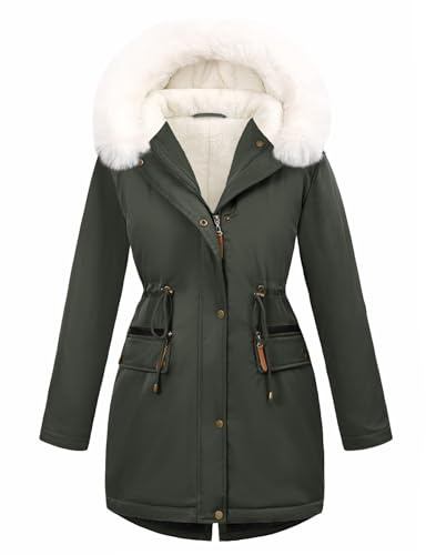 Women's Winter Parka Fleece Lined Jacket Thicken Warm Coat (Dark Grey,M) | Water repellent,Detachable fur collar,Adjustable drawcord waist,Back split hem,Front zipper with snap placket