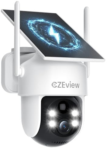 CZEview 4K 8MP Überwachungskamera Aussen Akku Solar, 100% Kabellos, 360° PTZ Kamera Überwachung Außen mit Bewegungsmelder, 2.4GHz WLAN, Farbige Nachtsicht (4K 8MP Weiß)