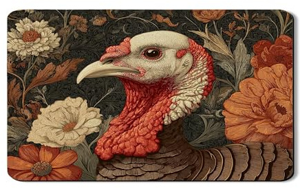 Turkey Floral Dish Drying Mats For Kitchen, Vintage Autumn Absorbent Rubber Dish Drainer Mat, Rustic PU Leather Drying Pad For Coffee Bar 12x20 Inch