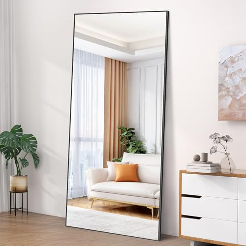 COFENY Spiegel Ganzkörper, 192 x 85 cm Spiegel Groß Wandspiegel mit Schwarzer Rahme, Spiegels Stehend, Anlehnen oder Hängen, Spiegels Schwarz für Schlafzimmer, Wohnzimmer, Flur