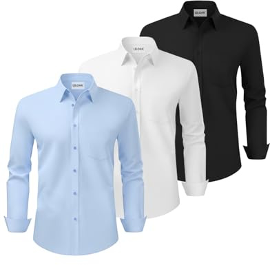 Liloak 3 Pack Men’s Dress Shirts Regular Fit Button Down Long Sleeve Multi-Colour Office Business Formal Shirts