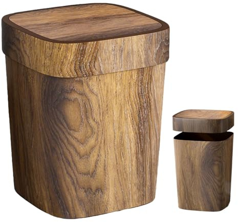 Poubelle Salle De Bain En Bois - Corbeille à Déchets Papier Rectangulaire, Poubelle Décorative Anti-Odeurs de 12 Litres avec Couvercle Battant, Pour Chambre À Coucher, Salon, Cuisine, Salle De Bain