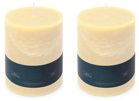 Stumpenkerzen Rustic 2er-Set - 10x13 cm - Brenndauer: 95 Std., rußfrei, 100% Paraffin - für Kerzenständer, Kerzenhalter, Weihnachten, Hochzeit, Blockkerze, Kerze, Adventskranz, Advent (elfenbein)