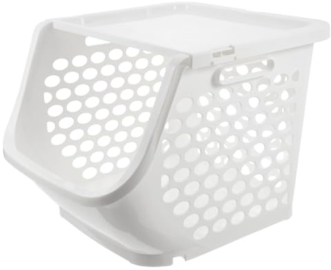 Stackable Kitchen Storage Basket 1pcs Plastic Countertop Produce Bin | White, Easy to Clean Space Saving Design, for Pantry Storage Onions Garlic Ginger