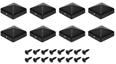 sourcing map 8Pcs Fence Post Caps, 70mm/2.76-inch Square Column Cap, Waterproof Iron Pyramid Post Cap Cover with Screws Fit for Metal Wood Fence Deck Mailbox Patio, Black