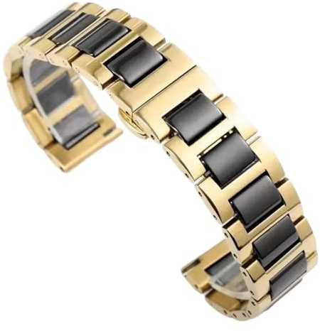 20 mm 22 mm keramiskt klockarmband Snabbkopplingsrem Utsättningsspänne Armband for kvinnor män(Gold-black,22mm)