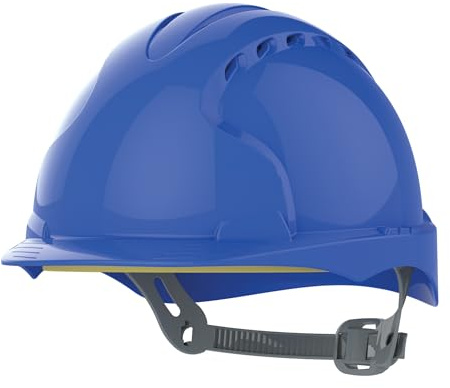 JSP EVO3 Comfort Safety Helmet Hard Hat Slip Ratchet Vented Blue, UK made | Protection for construction, building and industry. Comfort Plus fabric harness for enhanced wearer comfort. EN397 certified.