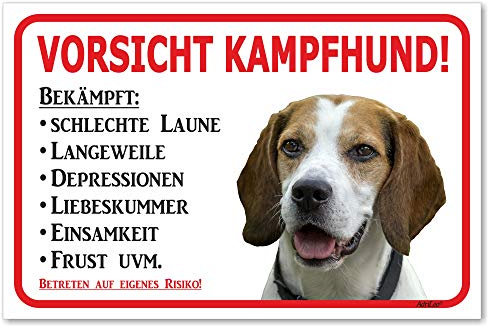AdriLeo Schild - Vorsicht Beagle - Kampfhund - (20x30cm) / Achtung Hund Wachhund