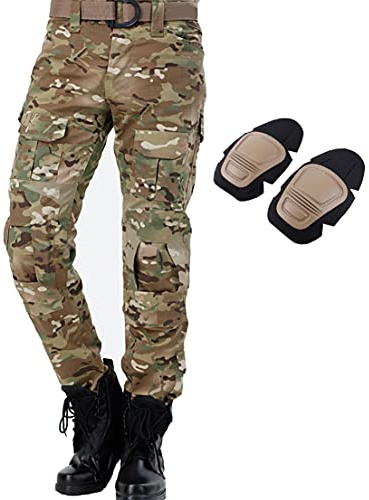 TACSIXTO Taktische Kampfhose mit Kniebatten, Ripstop Multi-Tasche Paintball Hose für Outdoor Wandern Jagd, Langlebige Ladung Arbeitshose