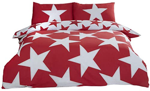 Rapport Stars Reversible Duvet Cover Bed Set, Polycotton Red, Single