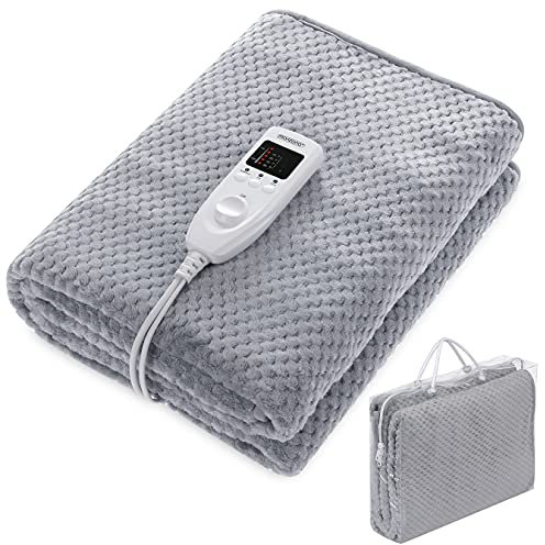 MONZANA® Heizdecke Wärmeunterbett 150x80cm 5 Stufen Timer Coral Fleece 60W grau Wärmedecke Überhitzungsschutz waschbar