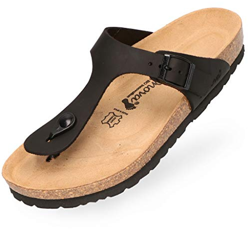 BOnova Ibiza - Separatore per dita dei piedi, da donna, in vera pelle, con plantare in sughero, Nero (Nero ), 43 EU