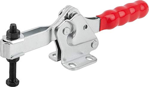KIPP - Bedienteile | Normelemente KIPP Schnellspanner K1241 aus Stahl, horizontal mit verstellbarer Andruckspindel, Fuß waagrecht, Griff aus Kunststoff rot, Länge L: 225mm