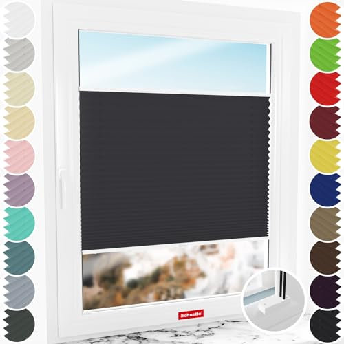Schuette® Plissee mit Bohren zum Anschrauben ● Thermo Kollektion: Dark Night (Schwarz) ● 90x80cm (Breite x Höhe) ● Suprafix Faltrollo Befestigung ● Bequeme Rollo Montage inkl. Video