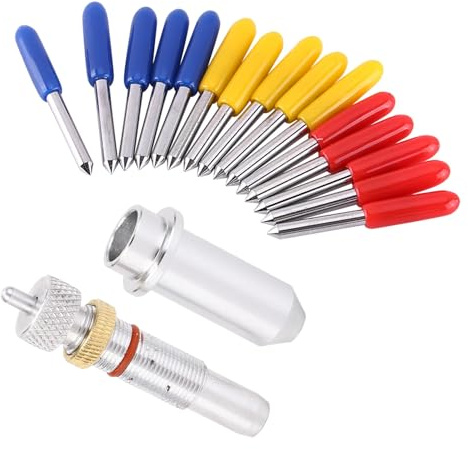 15 Stück Cutter Blade Rot Gelb Blau 30/45/60 Grad für Vinylplotter mit Hartmetallklinge und Einstellbarer Aluminium-Halterung