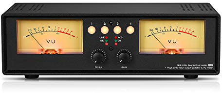 Analog Dual VU Meter DB Panel Sound Level Indicator Audio Splitter Switcher Box (Light)