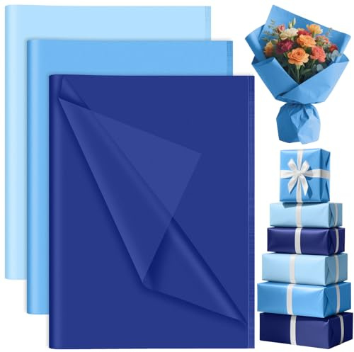 PLULON 90 Blatt Meerjungfrau Geburtstagsfeier Blaues Seidenpapier, Geschenkpapier für Geschenkverpackung Geburtstag Ostern Hochzeit Urlaub Papier Blume （Blau）