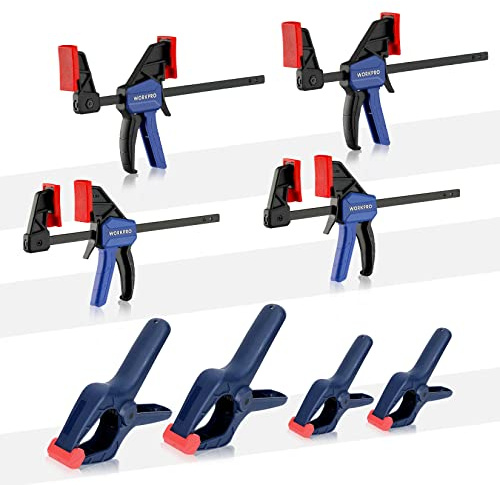 WORKPRO 8-Piece Clamp Set for Woodworking, 4-pack 4-1/2 Mini Bar Clamps and 4 Spring Clamps, Light-Duty Quick-Change Clamp/Spreader with 50 lbs Load Limit