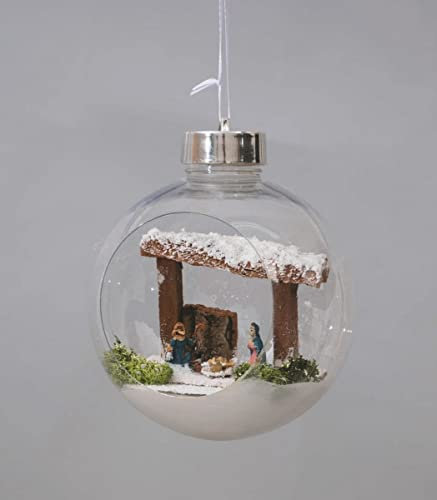 Aurora Store Pallina Trasparente con Natività all'Interno Ø 13 cm Sfera Rotonda in Plastica per Addobbi Natalizi Albero di Natale Decorazione Pendente Appendino Statuine con Mini Capanna Completa