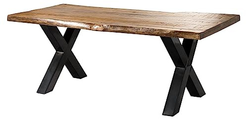 MASSIVMOEBEL24.DE | Freeform 5 - Baumtisch aus Mangoholz - Natur lackiert | X-Beine in anthrazit glänzend | 240x100x77 | Massivholztisch Baumkantentisch Esstisch