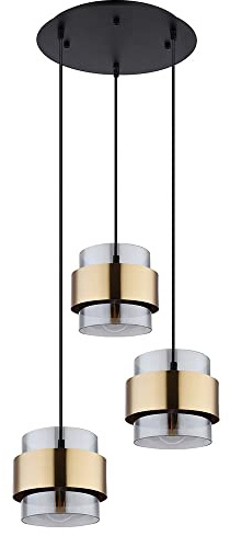 Pendelleuchte MILLEY 3flammig Ø45cm mit Rauchglas und Messingringen