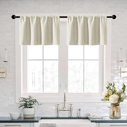 XTMYI Creme/Beige Vorhänge für Küchenfenster, 2 Paneelen Set, wasserdicht, raumverdunkelnde Volants für Wohnzimmer, Badezimmer, 35,6 cm Länge, Elfenbeinfarben