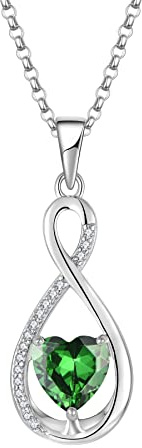 JO WISDOM Damen Kette Unendlichkeit Herz Silber 925,Halskette Anhänger Infinity mit 3A Zirkonia Mai Geburtsstein Smaragd Farbe,Schmuck für Frauen