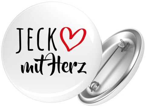 Huuraa Button Jeck mit Herz Geschenk | 25mm Pin Accessoire rund mit Sicherheitsnadel Ansteckbutton Geschenkidee Anstecknadeln für Jacken Rucksäcke