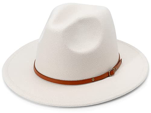 DRESHOW Fedora-Hut mit breiter Krempe für Damen Gürtelschnalle Retro-Panama-Schlapphut