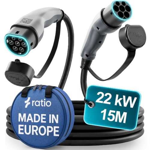 Type 2 Charging Cable 22kW | 32A | 15M | 3-Phase | Mode 3 | 15 Metre Type 2 to Type 2 EV Charging Cable 22kW Electric Car Charger, Fast EV Vehicle Charger - Made in Holland - With Storage Bag