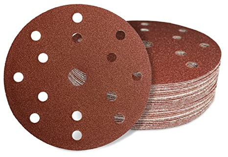 AWAPRO Schleifscheiben mit Klett - Ø 150mm, Körnung P150, 15 Loch in Rot - 50 Stück - Schleifpapier rund für Exzenterschleifer, Holz schleifen