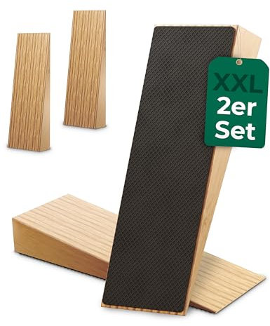 Power Türkeil rutschfest aus Bambus Holz | 2er Set fester Türstopper Holz mit Gummi für alle Böden | Türkeile für schwere Türen Stahltür Holztür oder Glastür | Bambuskeil für Fenster 2 Stück