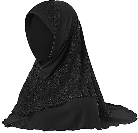 Ladies Muslim Hijab Lace Head Scarf for Women Girls Cozy Stretchy Headscarf Full Cover Turban Cap Islamic Shawl Worship Prayer Headpiece Long Ramadan Head Wrap Arab Head Cover Hair Loss Accessory