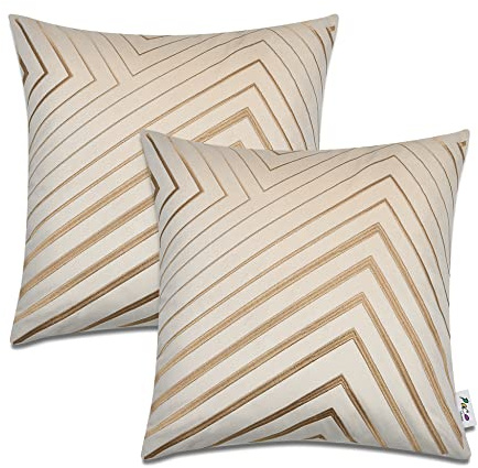 Paco Home Kissenbezug Deko Kissenhülle Bezug Kissenbezüge Zierkissen 2er Set Sofa Zierkissen Wohnzimmer Blätter Skandi, Farbe:Beige 2, Sets:2pcs-Set
