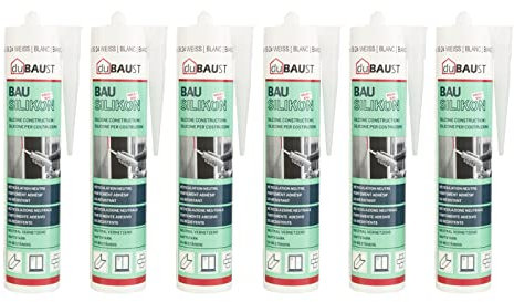 6x dubaust BAS24 Bausilikon Fenstersilikon Neutralsilikon Innen/Aussenbereich witterungsbeständig hochelastisch 310ml Kartusche (schwarz)