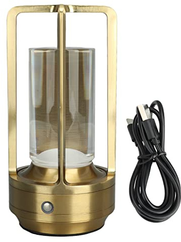 Pyhodi Kabellose Tischlampe, 2000 MAh Wiederaufladbare USB-Akku-Lampe, 3 Farben Dimmbares LED-Tisch-Nachtlicht, Abnehmbarer Kristall-Lampenschirm, Kabellose Tragbare (Gold)