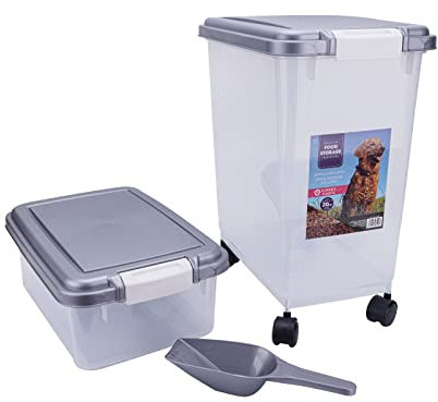 spot on dealz® Dog Food Storage Container Cat Pet Biscuit Containers for Dry Food With Measuring Scoop Small and Large 3 Piece Airtight Food Dispenser Clear Plastic