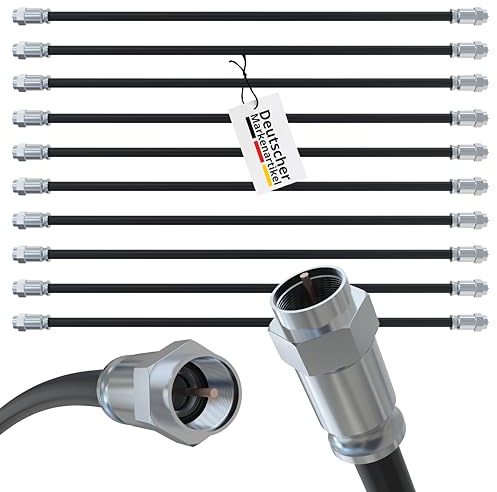 maxx.onLine F-Stecker Verbindungskabel 10x 35cm 3fach geschirmt 120 dB FLEX PVC Mantel, mit Dichtring, UV-beständig, Koaxialkabel, Jumperkabel, Patchkabel, Antennenkabel