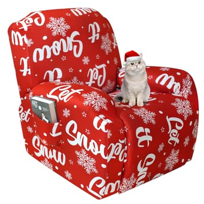 Jaotto Copripoltrona Relax Natalizia Reclinabile Fodere Copripoltrona 1 Posto per Natale Universale Copripoltrona Relax Reclinabile con Tasche Lavabile Xmas Coperture per Divano da Massaggio,Snow