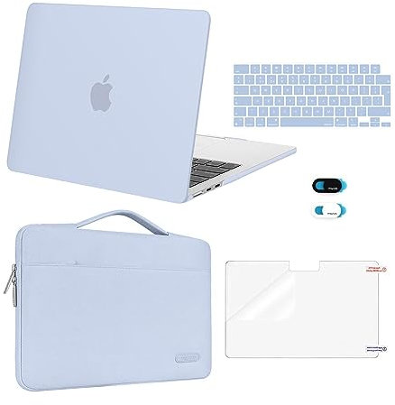 MOSISO Custodia Compatibile con MacBook Air 13 Cover M4 M3 M2 2025 2024 2023 2022 A3240 A3113 A2681, per MacBook Air 13,6'' Case&Sleeve Borsa&Copritastiera&Webcam Cover&Pellicola, Blu Pastello