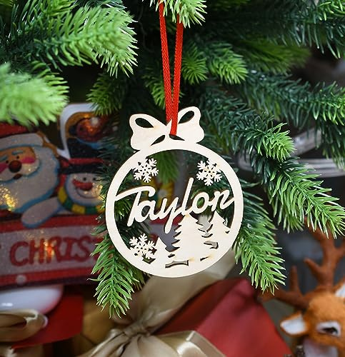 ggtg Custom Lasercut Baubles Verschiedene Name Ornament, Personalisierte weihnachtskugeln mit Namen,Geschenk Baum Holz Tags (XF19,1 Pcs)
