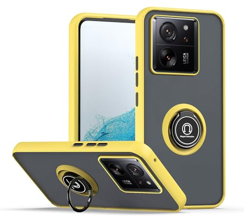 XINYEXIN Funda para Xiaomi 13T / Xiaomi 13T Pro, Funda con Soporte de Anillo, TPU + PC Translúcido Anti- Arañazos Carcasa Protectora Antigolpes Case Cover - Amarillo