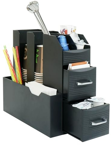 Mendler Kaffeestation für Zubehör HWC-L97 29x14x33cm | Tee, Kaffee, Organizer, Aufbewahrungsbox, 2 Schubladen, 7 Fächern