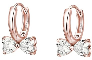 SLUYNZ 925 Sterling Silver CZ Hoop Earrings for Women Teens Love Bowknot Earrings Huggie Earrings Crystal