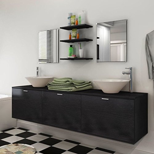 Camerina 10-TLG. Badmöbel-Set mit Waschbecken und Wasserhahn Schwarz Bathroom Furniture BadmöBel Set Stehend