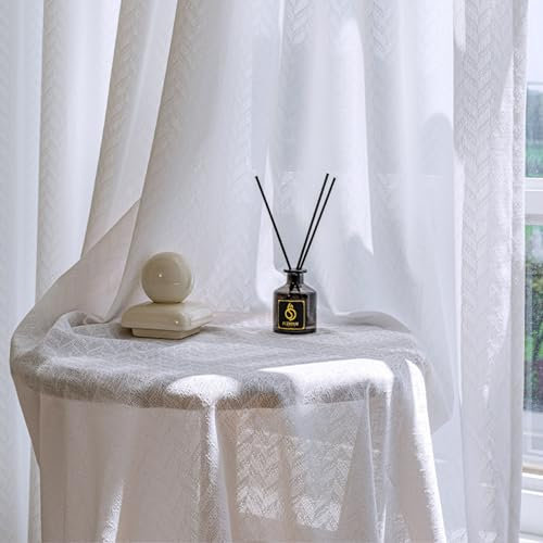RILOOP Voile gardinen Vorhänge halbtransparent Schals Vorhang kurz Wohnzimmer Gardinen100WX160H(cm) Weiß