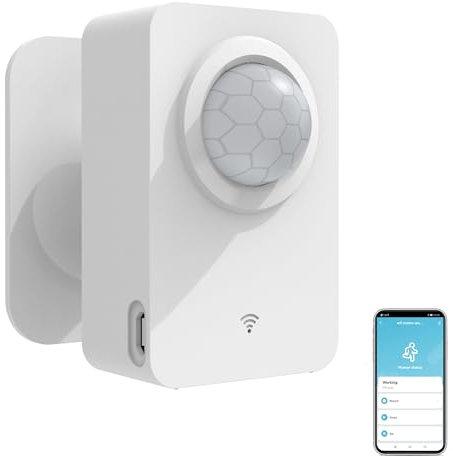 Sensor de movimiento Wi-Fi inteligente: detector de movimiento PIR inalámbrico con alerta de notificación de aplicación y detección de área grande, funciona con batería o USB, sensor de contacto para