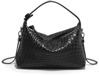 Sweetovo Hobo-Tasche für Damen, veganes Leder, kleine Tragetasche, Umhängetasche, Handtasche, Umhängetasche mit Metallkette, 1-schwarz, Small