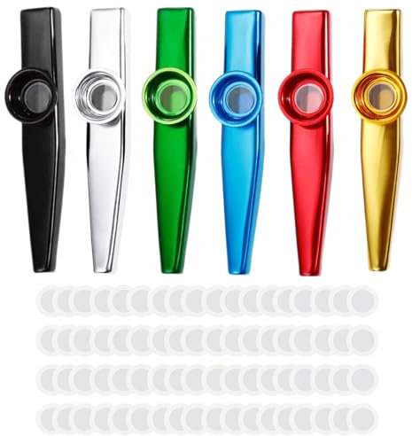 6 Stück Kazoo mit 60 Stück Flötenmembranen für Kinder und Erwachsene,Lustiges Metall Kasu Musikinstrumente für Musikliebhaber Anfänger